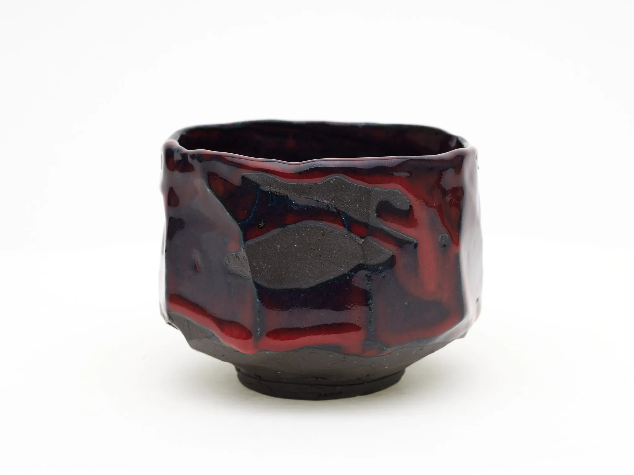 Hand-carved, Copper Red Chawan — view 1
