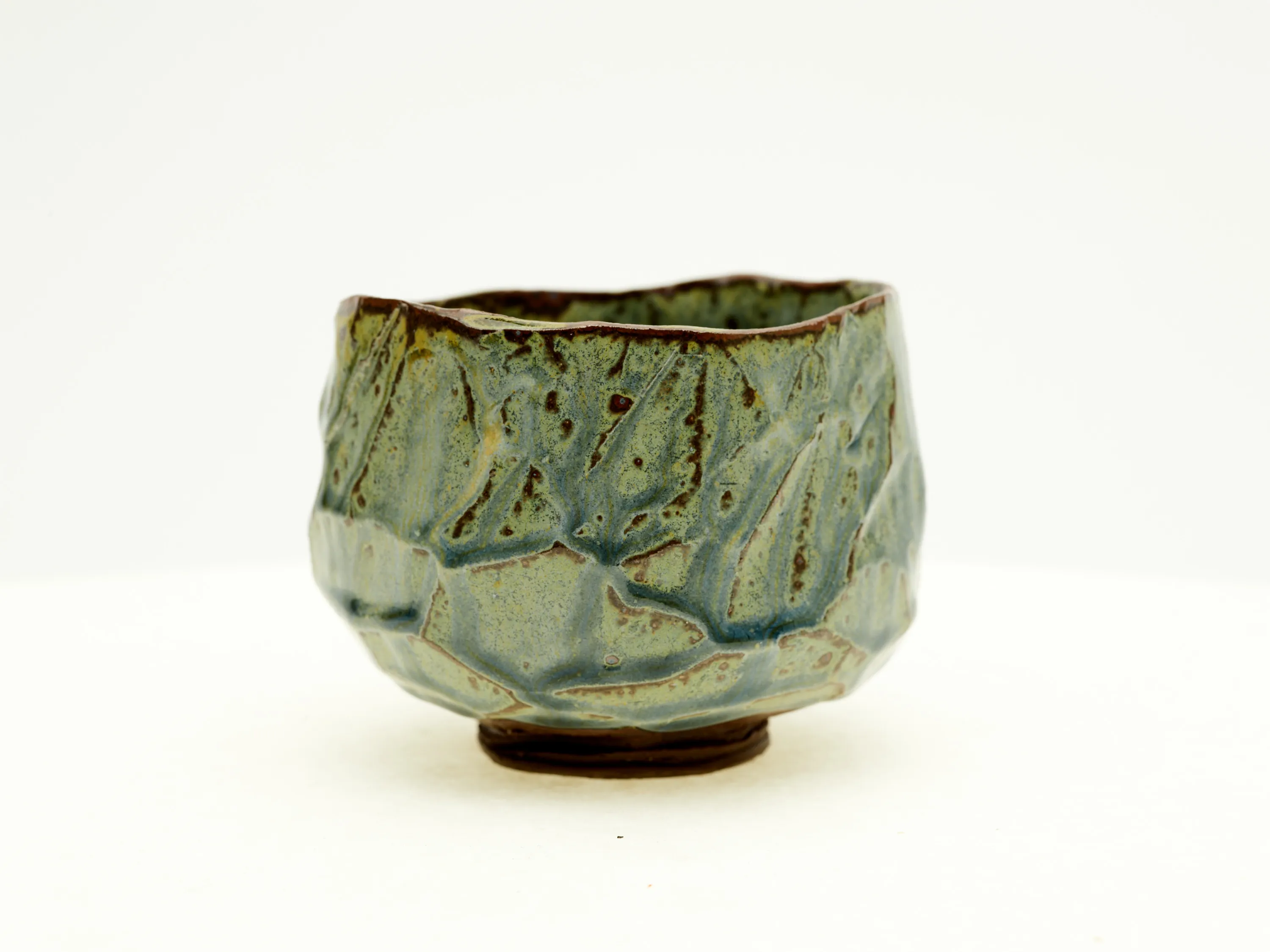 Ash-glazed Hand-carved Chawan — view 2